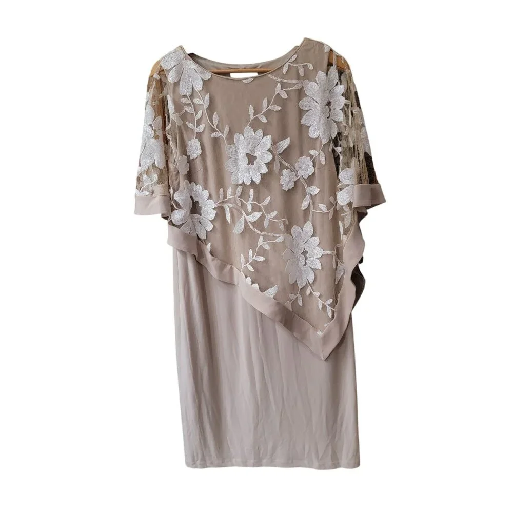 R & M Collection Women’s Champagne Floral Embroidered Dress NWT Size 14 - Picture 2 of 7